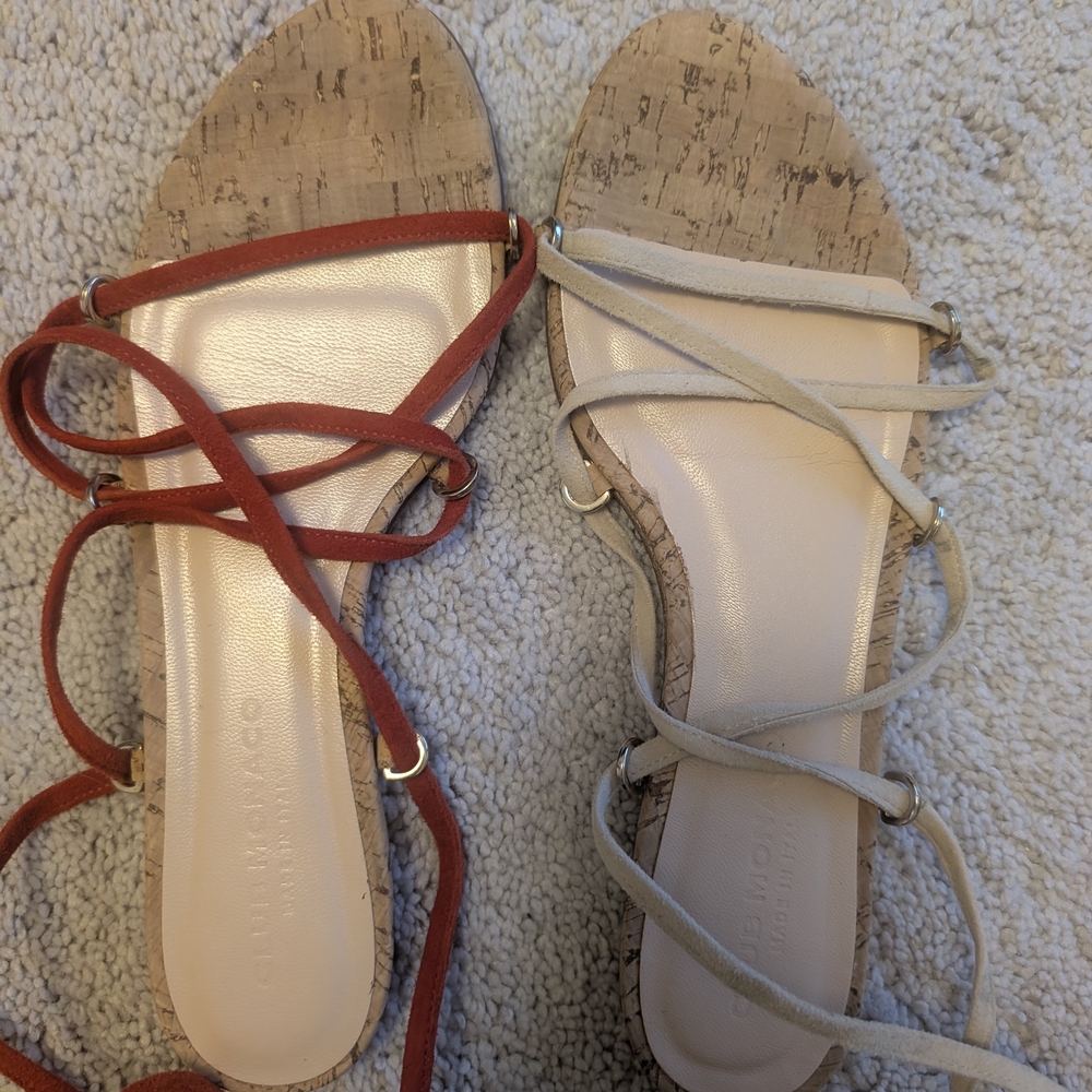 Club Monaco Red and Beige Strappy Cork Flat Sandals